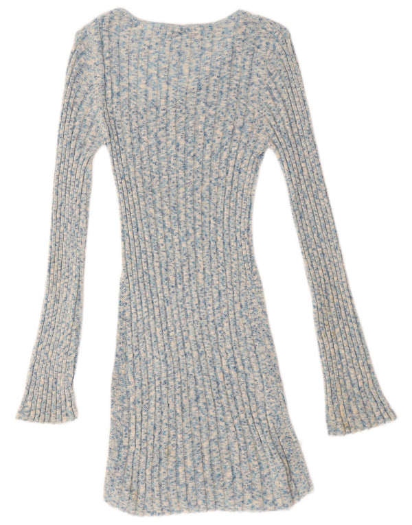 Zara Womens Long Sleeve Jumper Dress UK 10 Small Blue Flecked Cotton