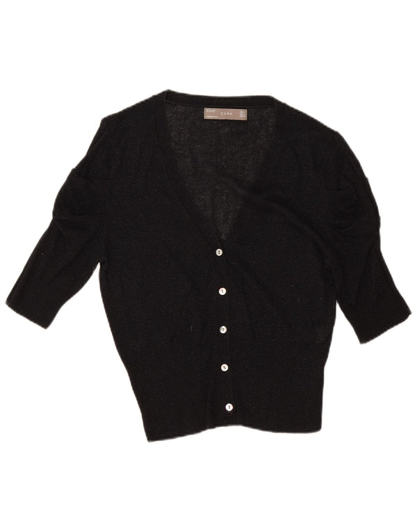 Maglione cardigan corto a maniche corte da donna Zara UK 14 grande cotone nero
