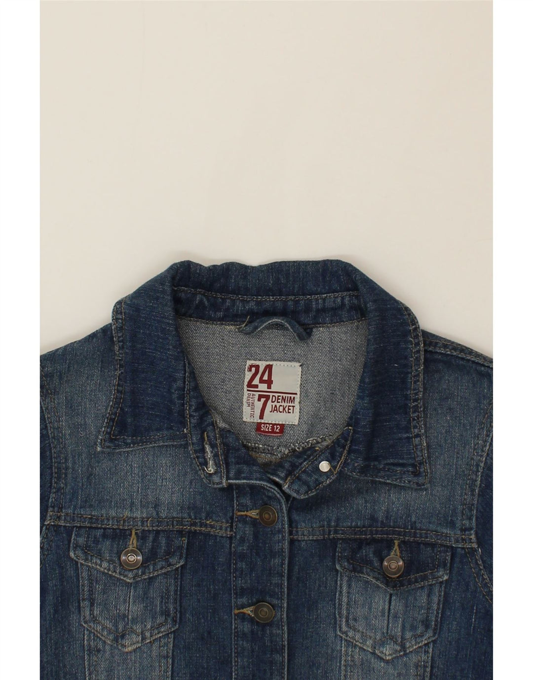 24-7 DENIM Womens Crop Denim Jacket UK 12 Medium Blue Cotton Vintage 24-7 Denim and Second-Hand 24-7 Denim from Messina Hembry 