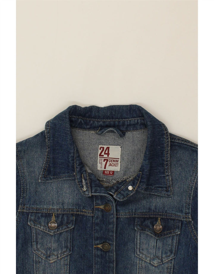 24-7 DENIM Womens Crop Denim Jacket UK 12 Medium Blue Cotton Vintage 24-7 Denim and Second-Hand 24-7 Denim from Messina Hembry 
