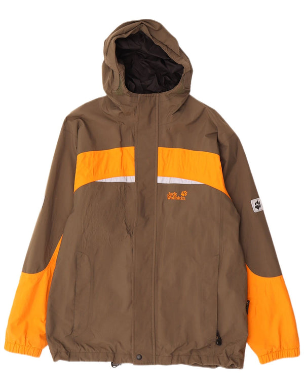 Giacca antipioggia con cappuccio da ragazzo Jack Wolfskin 13-14 anni Colorblock marrone