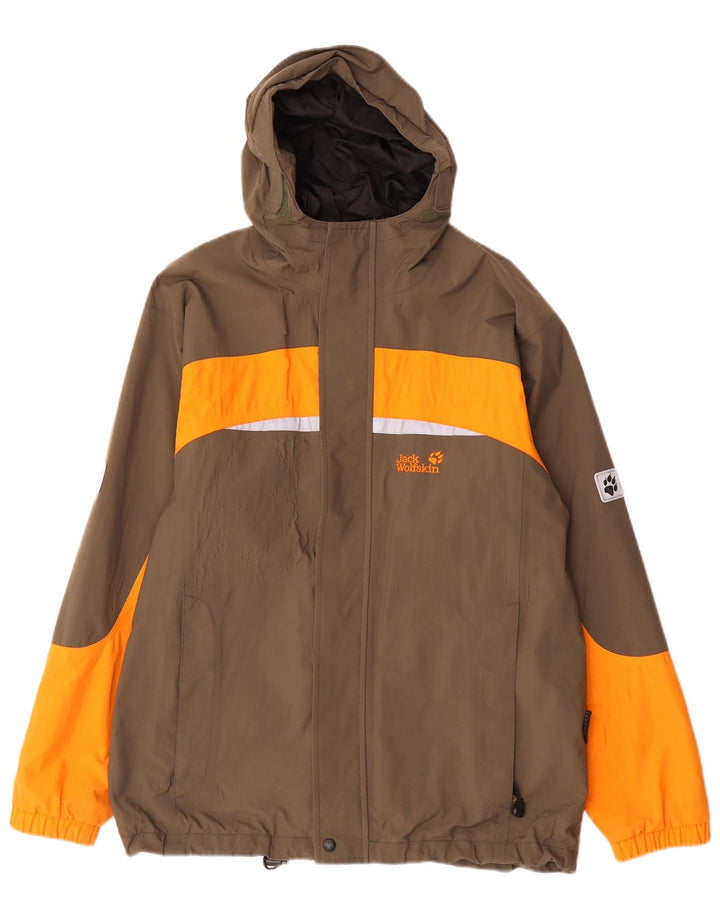 Giacca antipioggia con cappuccio da ragazzo Jack Wolfskin 13-14 anni Colorblock marrone