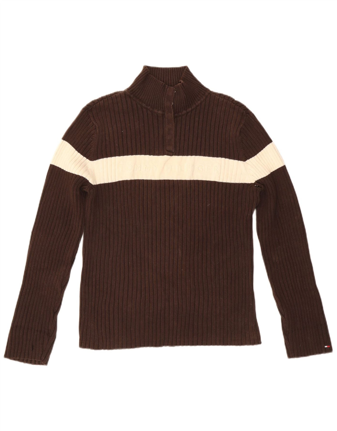 TOMMY HILFIGER Maglione da donna con collo a bottoni UK 18 XL Marrone