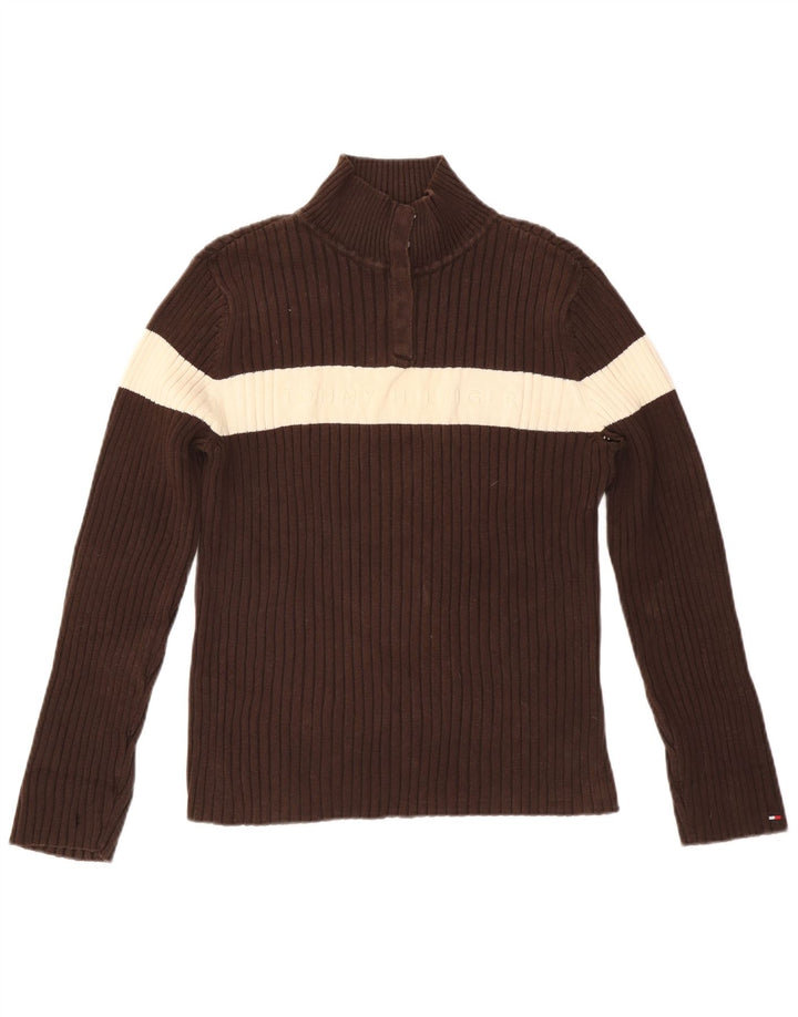 TOMMY HILFIGER Maglione da donna con collo a bottoni UK 18 XL Marrone