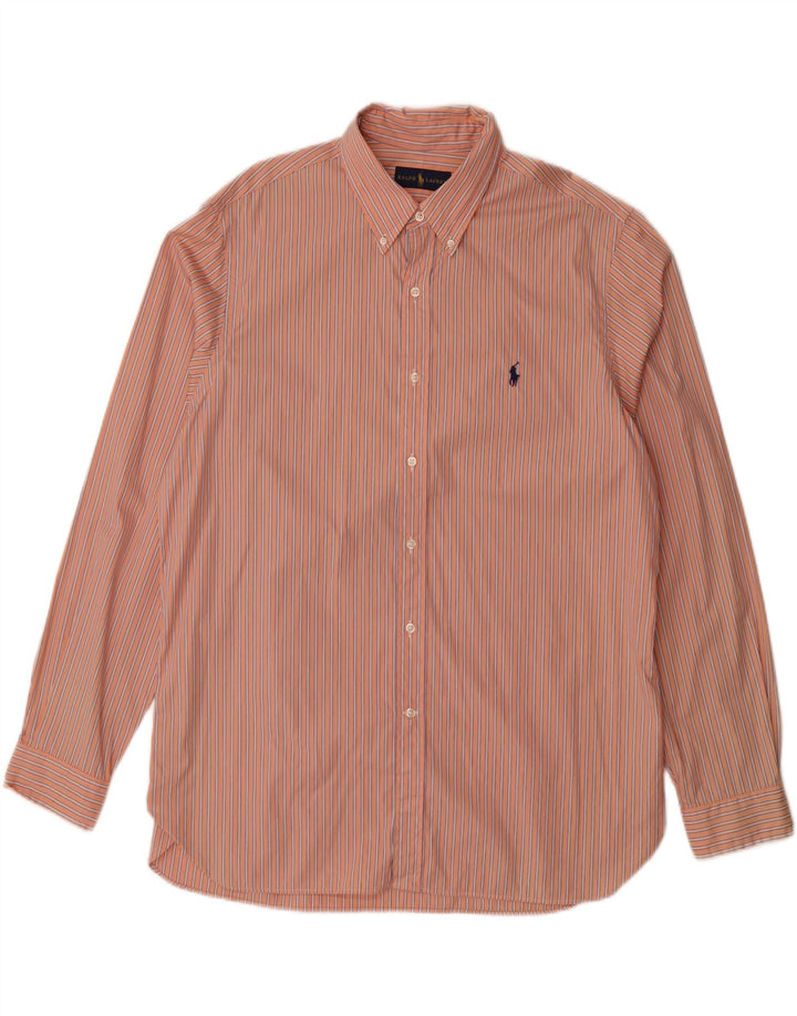 RALPH LAUREN Camicia da uomo taglia 17 XL Cotone a righe arancioni