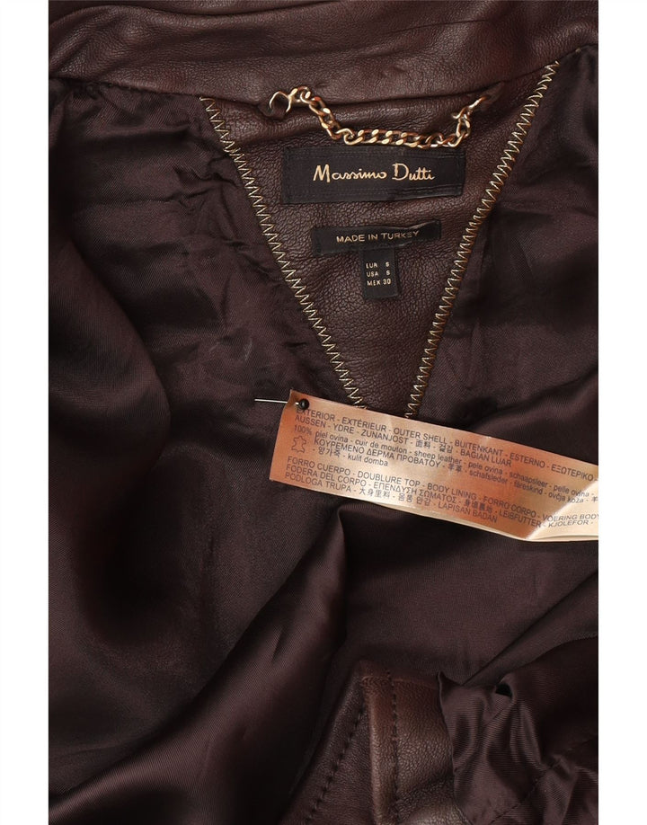 Giacca in pelle corta da donna Massimo Dutti UK 10 piccola in pelle marrone