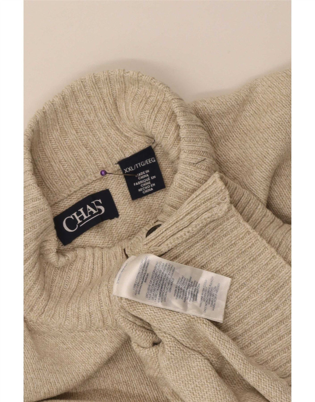 Maglione da uomo Chaps con collo a bottoni 2XL in cotone beige