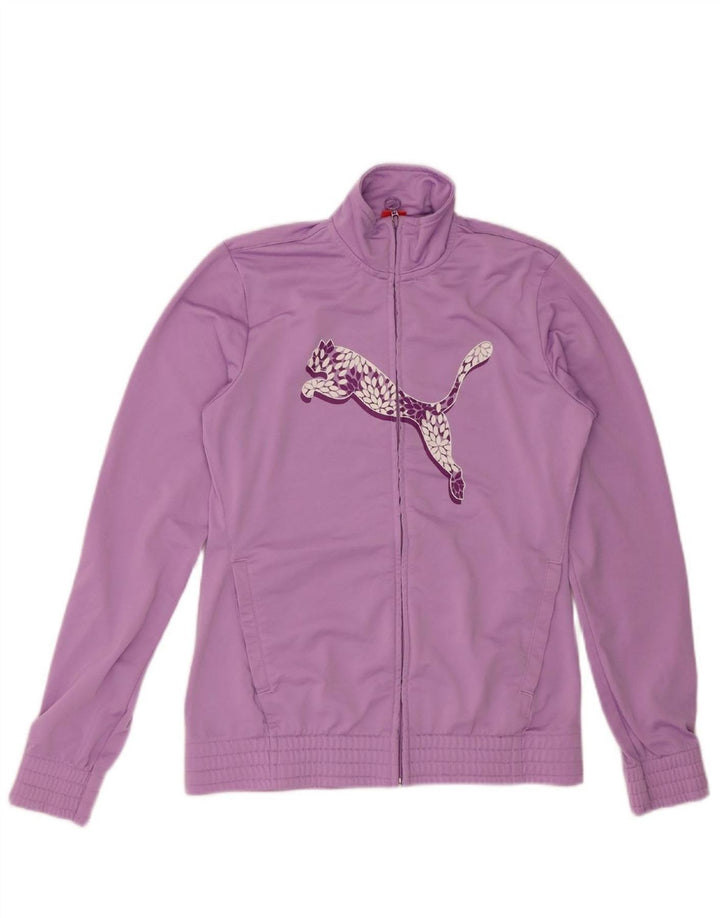 PUMA Girls Graphic Tracksuit Top Jacket 15-16 Years Purple Polyester