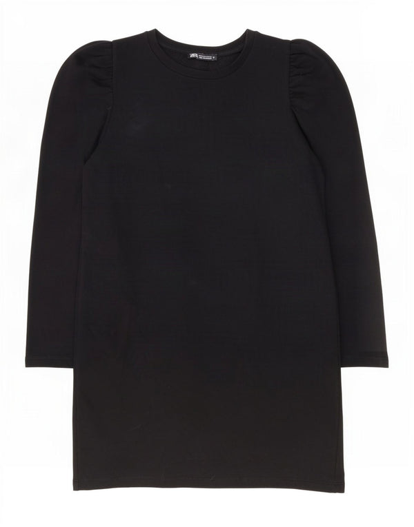 Abito a trapezio a maniche lunghe da donna Zara UK 14 cotone nero medio