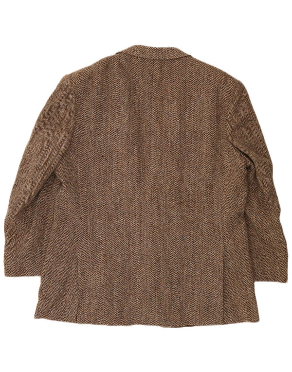 Harris Tweed Mens 2 Button Blazer Jacket UK 40 Large Brown Herringbone Wool
