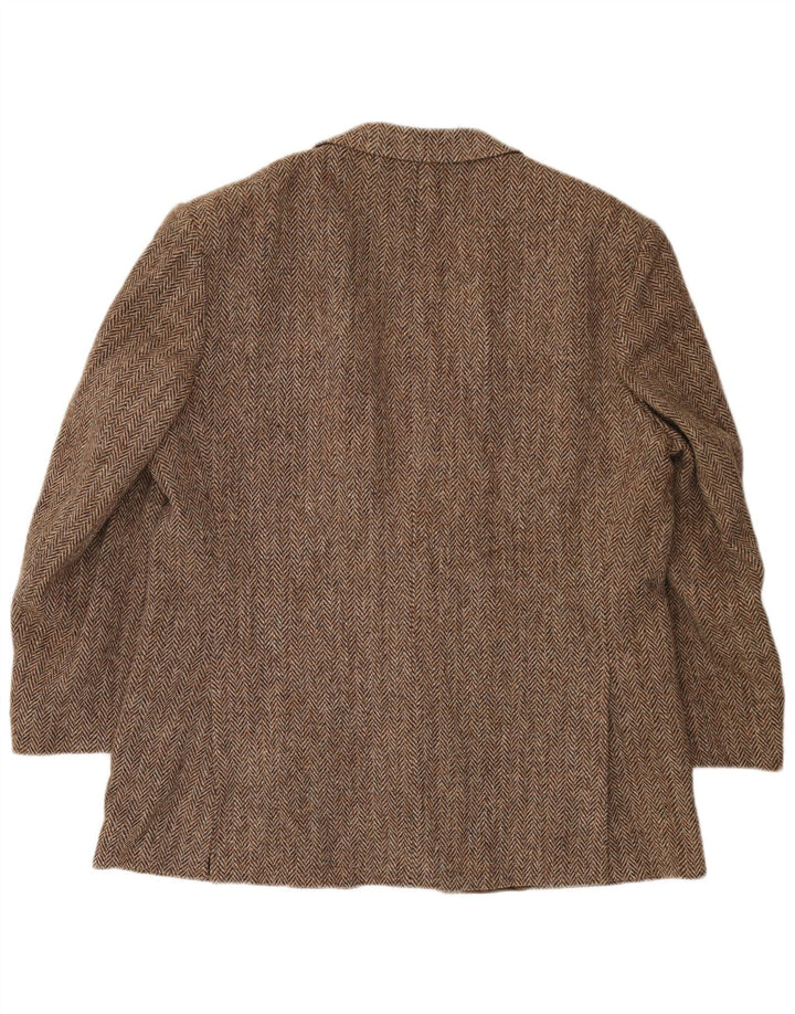 Giacca blazer da uomo a 2 bottoni Harris Tweed UK 40 grande lana a spina di pesce marrone