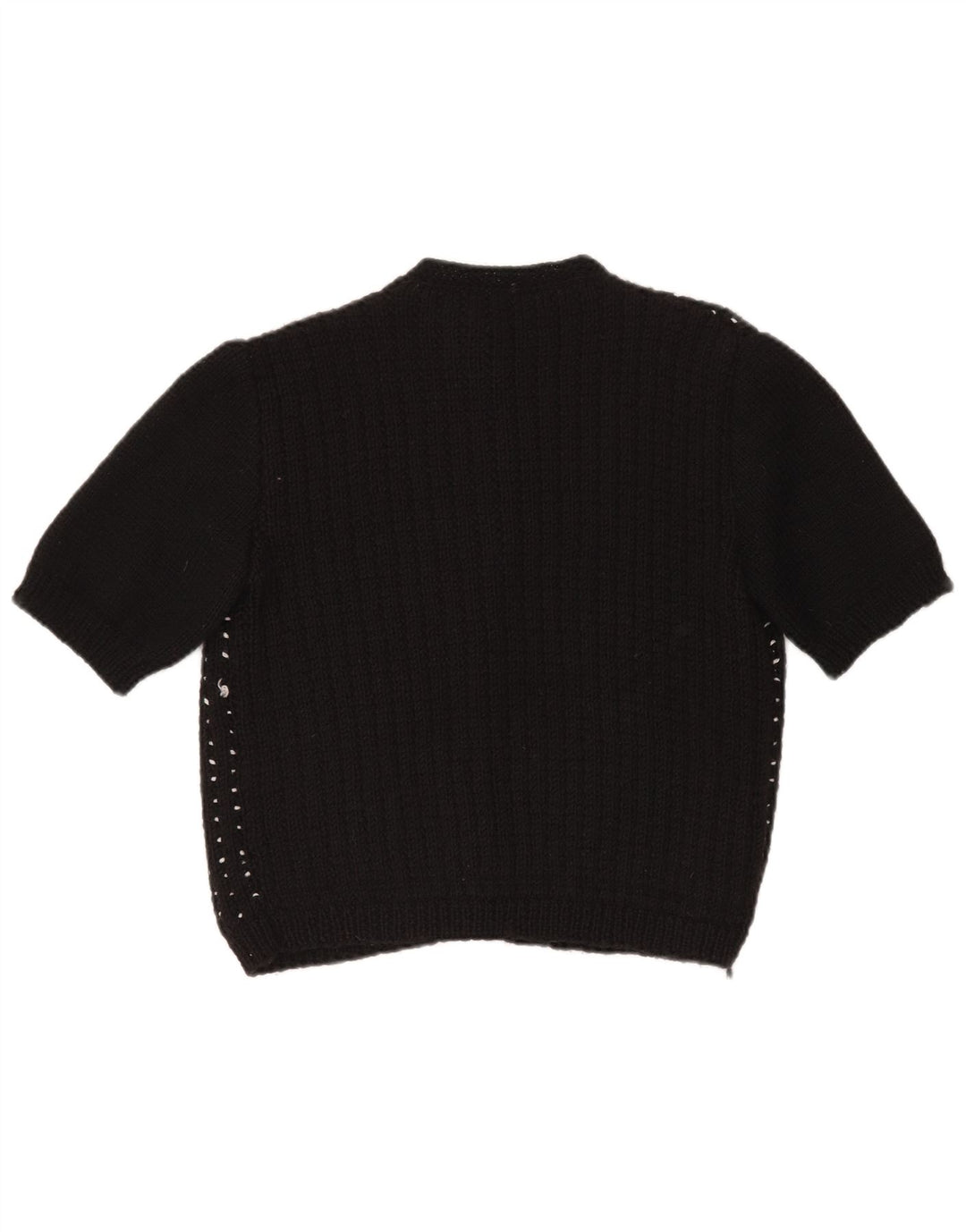 Maglione cardigan corto da donna VINTAGE UK 14 grande nero maculato