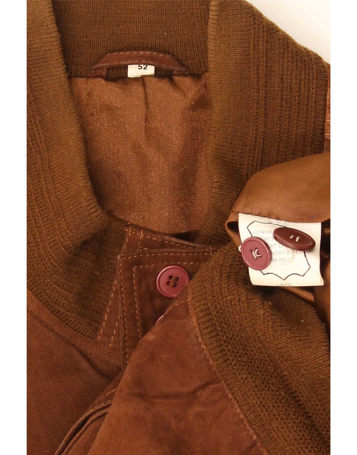 Giubbotto bomber vintage in pelle scamosciata da uomo IT 52 XL in pelle marrone