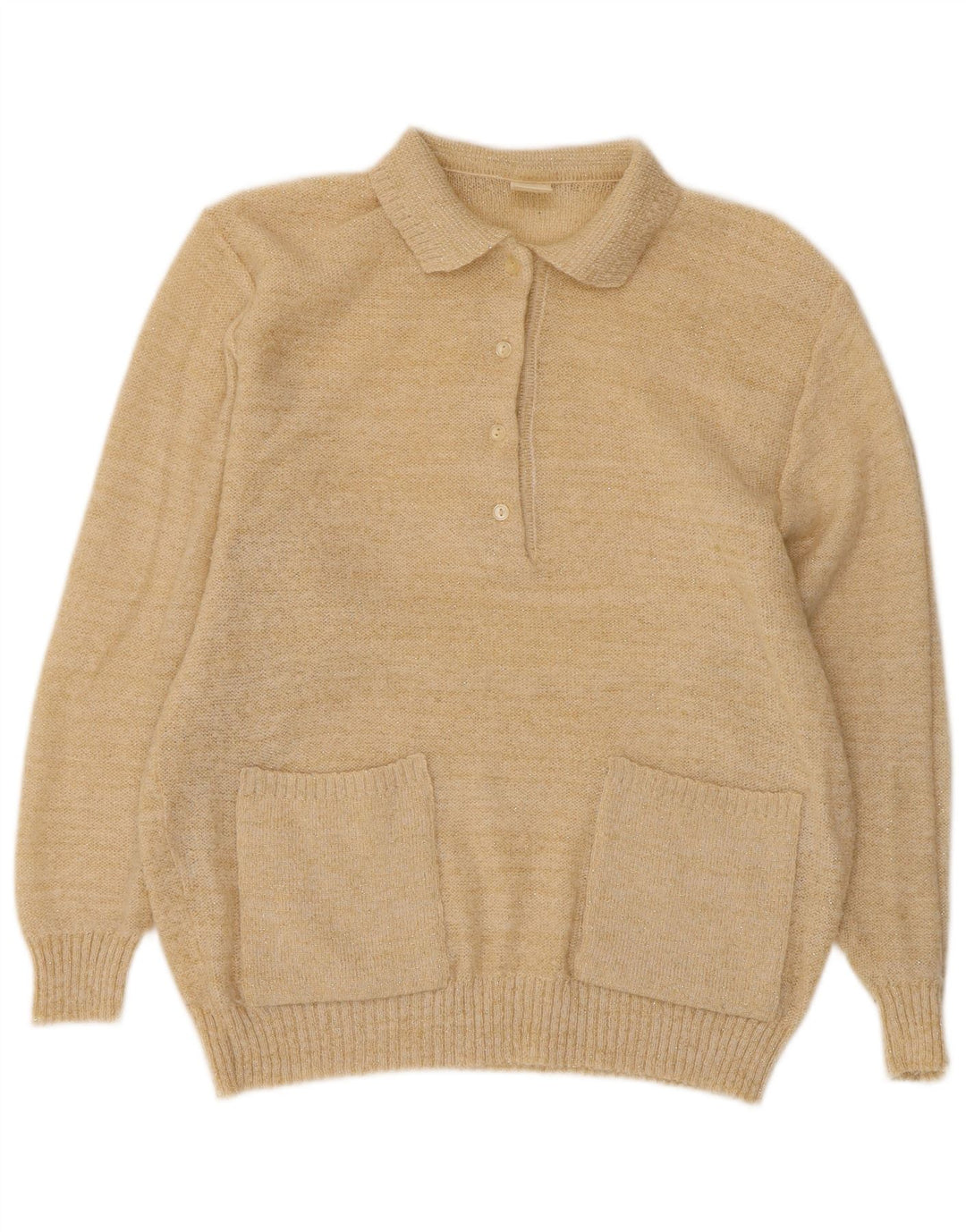 Maglione vintage da donna oversize con collo a polo EU 40 Beige medio