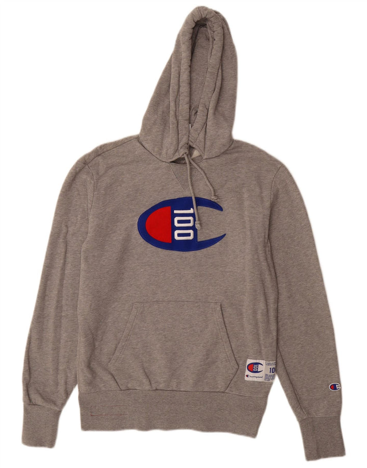 Maglione con cappuccio grafico da uomo CHAMPION in cotone grigio medio