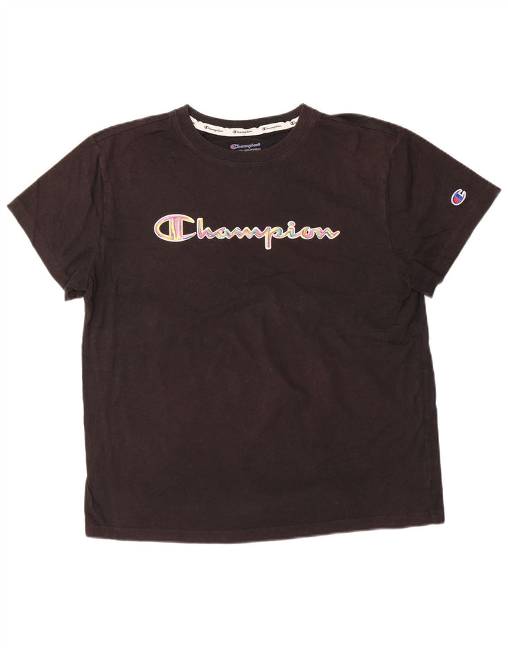 T-shirt grafica da donna CHAMPION Top UK 16 grande cotone nero