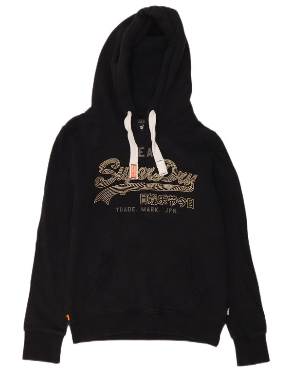 Felpa con cappuccio grafica da donna Superdry UK 12 cotone nero medio