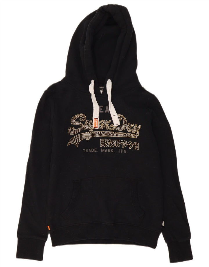 Felpa con cappuccio grafica da donna Superdry UK 12 cotone nero medio