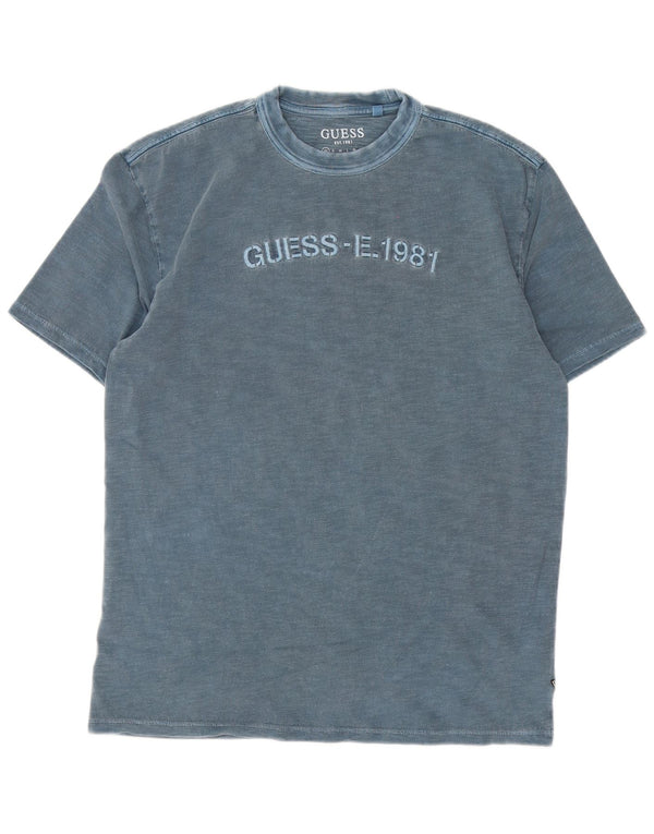 T-shirt grafica da uomo vestibilità ampia Guess XS in cotone blu