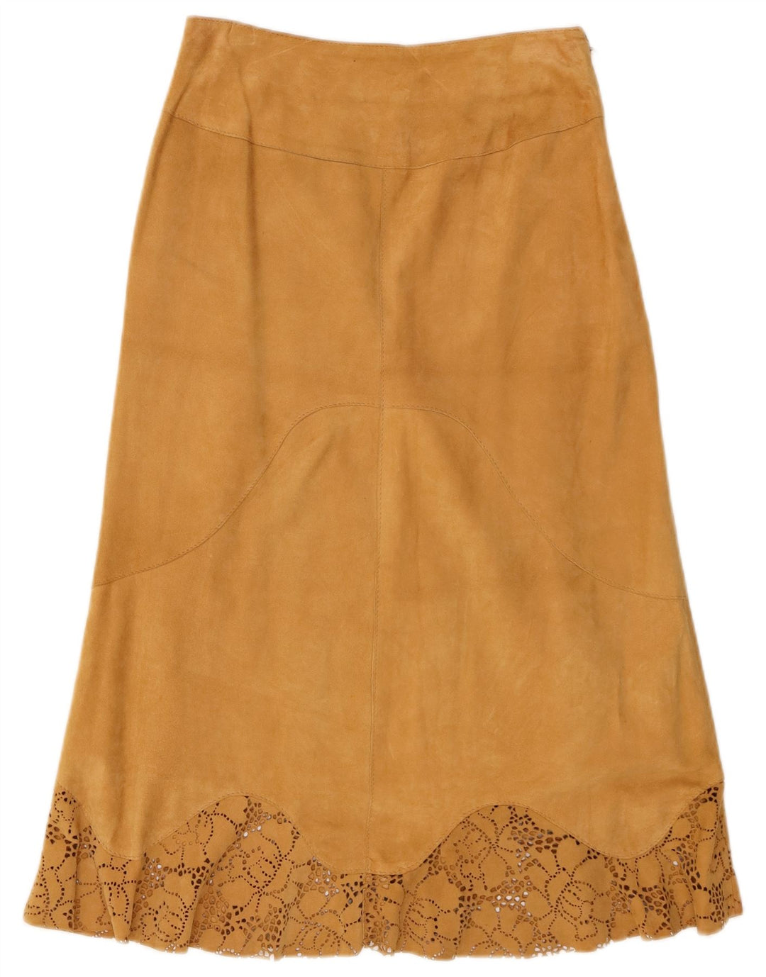 Gonna vintage in pelle scamosciata da donna W26 piccola floreale beige