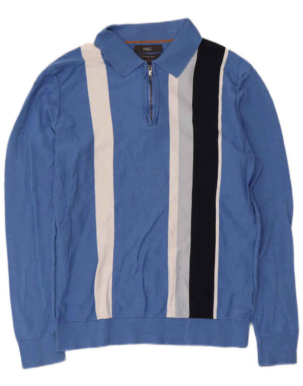 Maglione da uomo Marks & Spencer con collo alto in cotone a righe blu medio