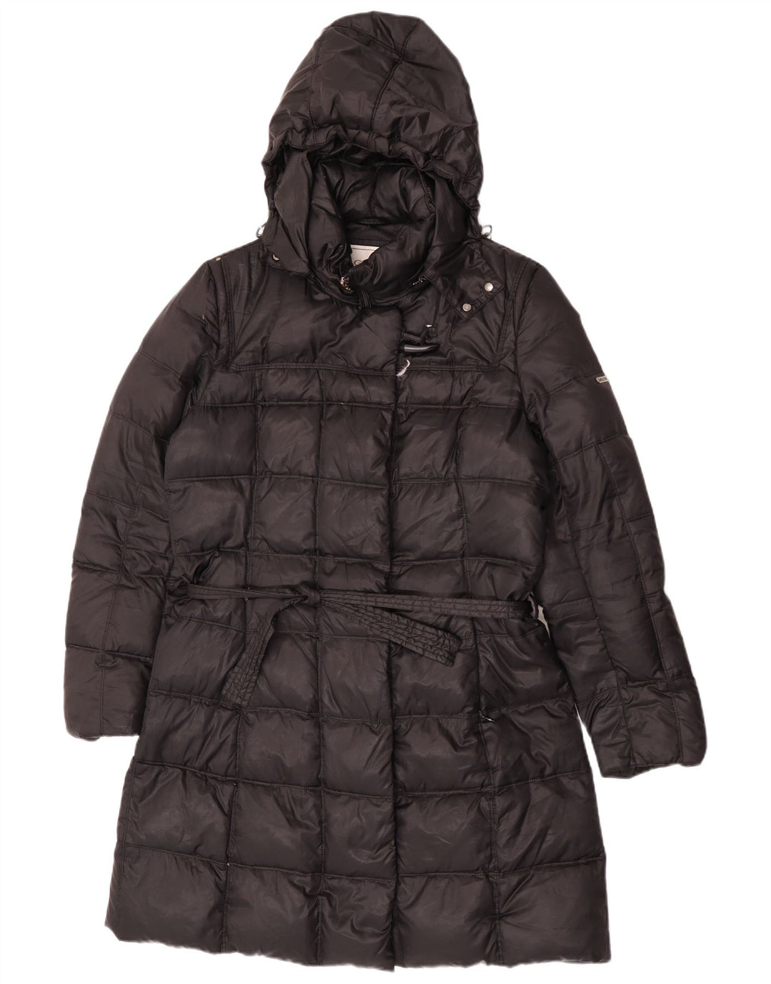 Cappotto imbottito con cappuccio Geox Respira da donna UK 14 grande poliestere nero