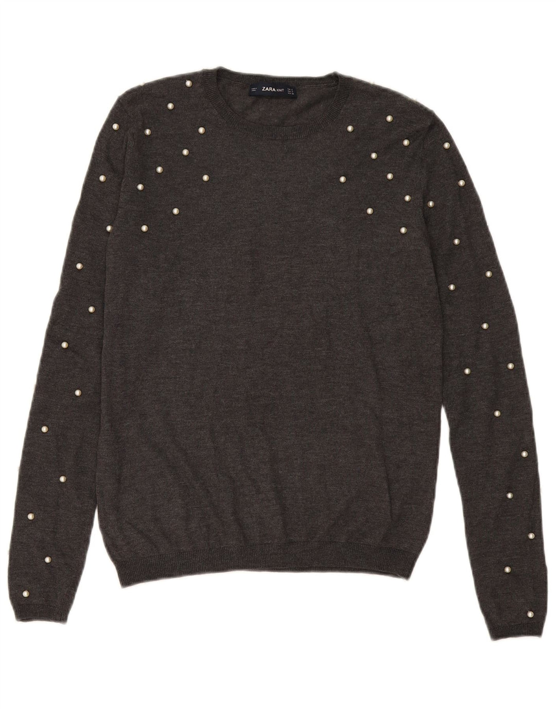 Maglione maglione girocollo da donna Zara UK 10 piccolo grigio modal