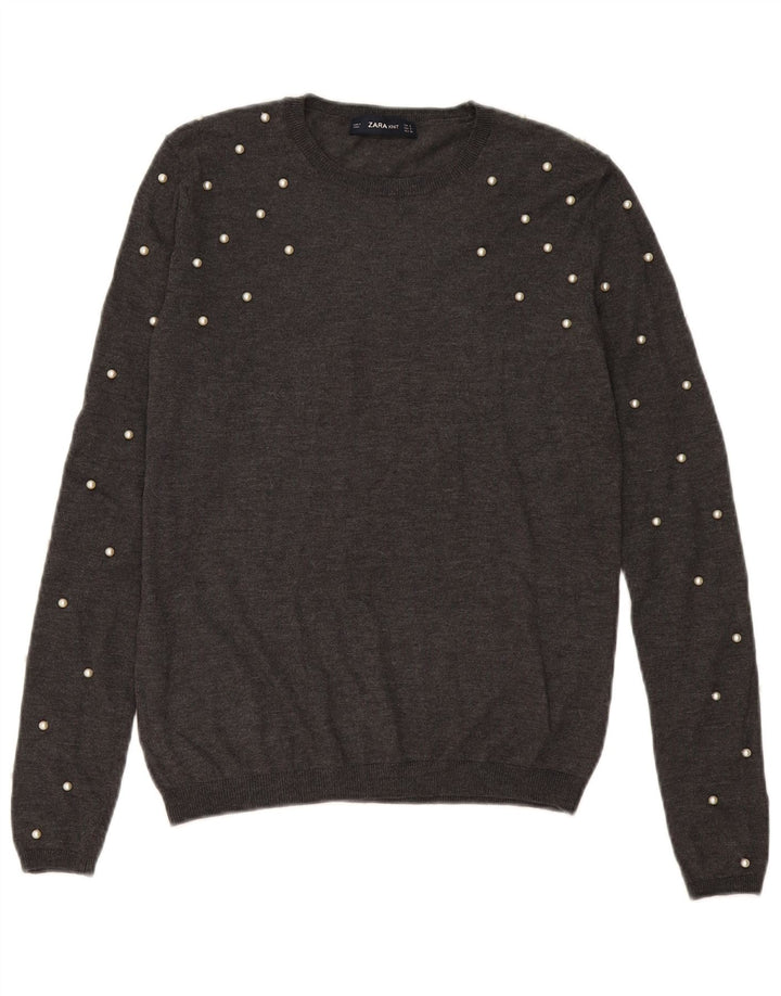 Maglione maglione girocollo da donna Zara UK 10 piccolo grigio modal