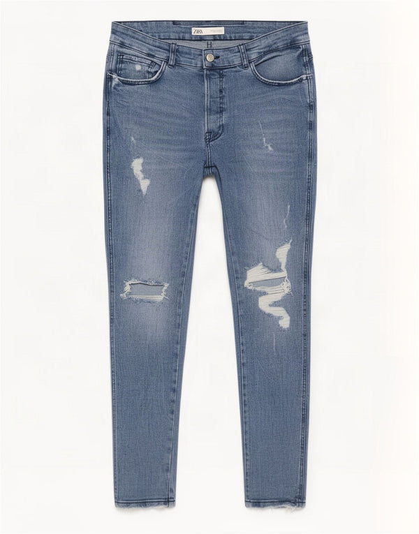 Jeans slim invecchiati da uomo Zara EU 44 Large W34 L29 Blu