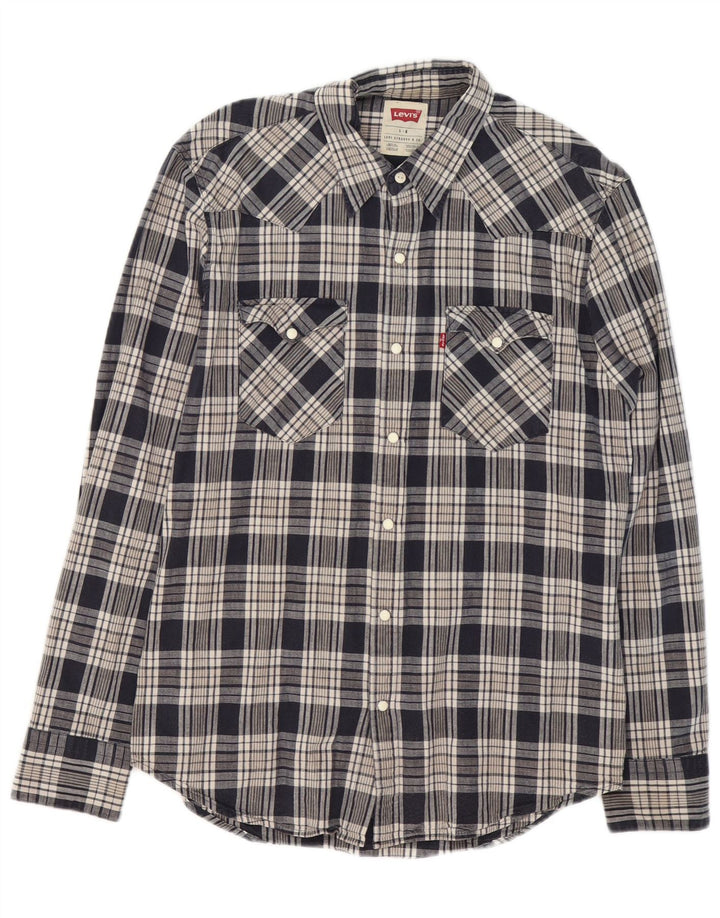 LEVI'S Mens Flannel Shirt Large Navy Blue Check Cotton