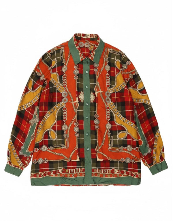 Camicetta camicia vintage da donna con motivo astratto UK 14 grande multicolore