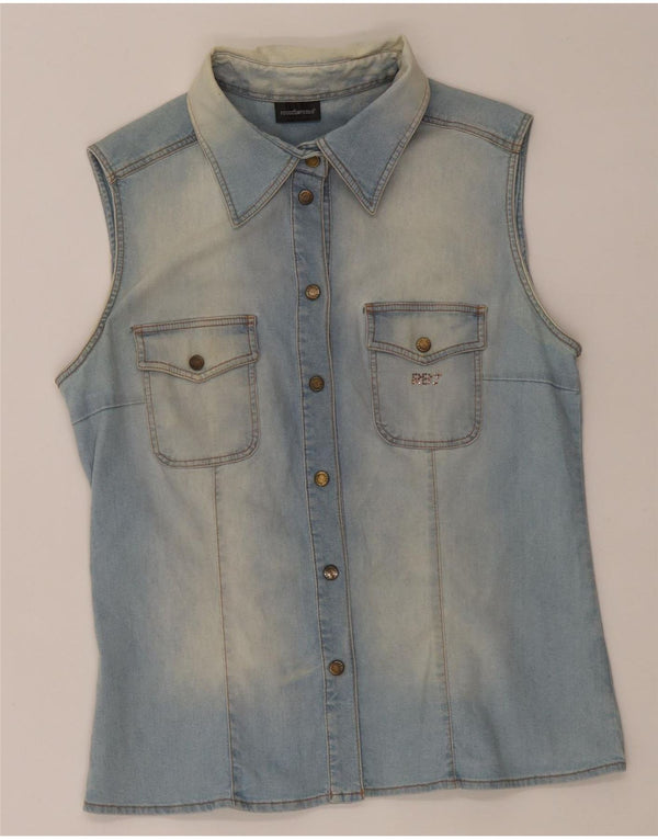 Camicia Denim Smanicata Donna Roccobarocco IT 48 XL Cotone Blu