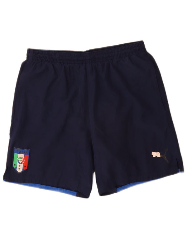 Pantaloncini sportivi grafici Puma da uomo Italia piccoli in poliestere blu navy