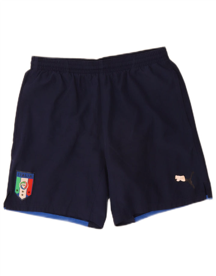 Pantaloncini sportivi grafici Puma da uomo Italia piccoli in poliestere blu navy