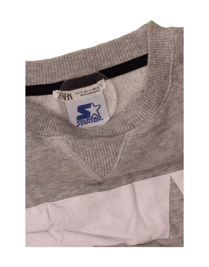 STARTER Womens Crop Graphic Sweatshirt Jumper UK 10 Small Grey Cotton Vintage Starter and Second-Hand Starter from Messina Hembry 