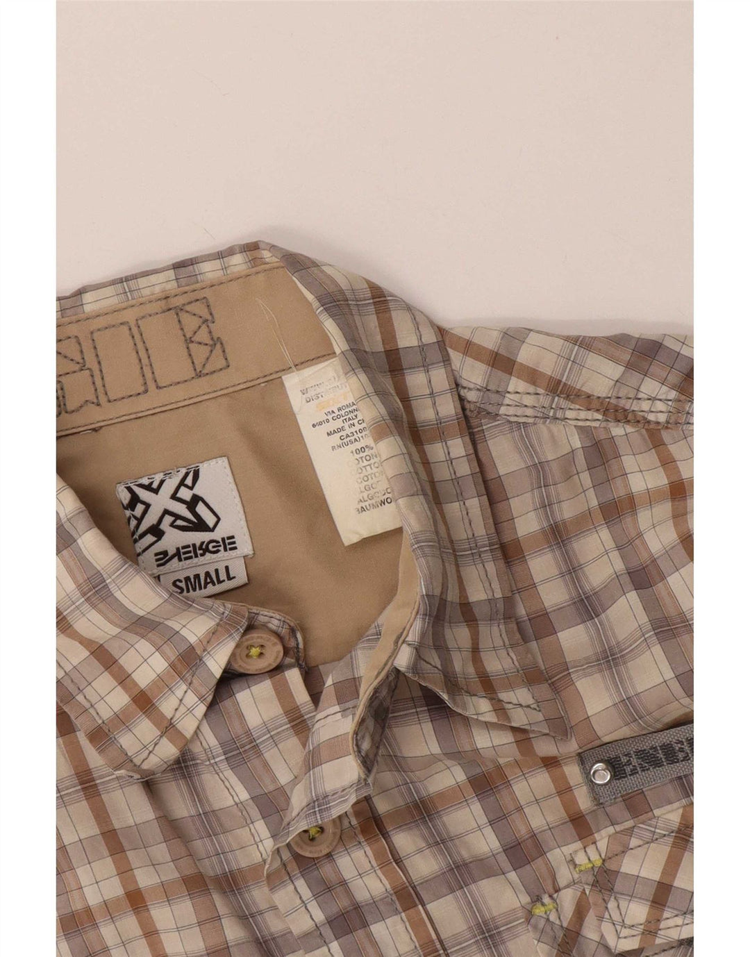 Camicia a maniche corte da uomo Energie piccola in cotone a quadri beige