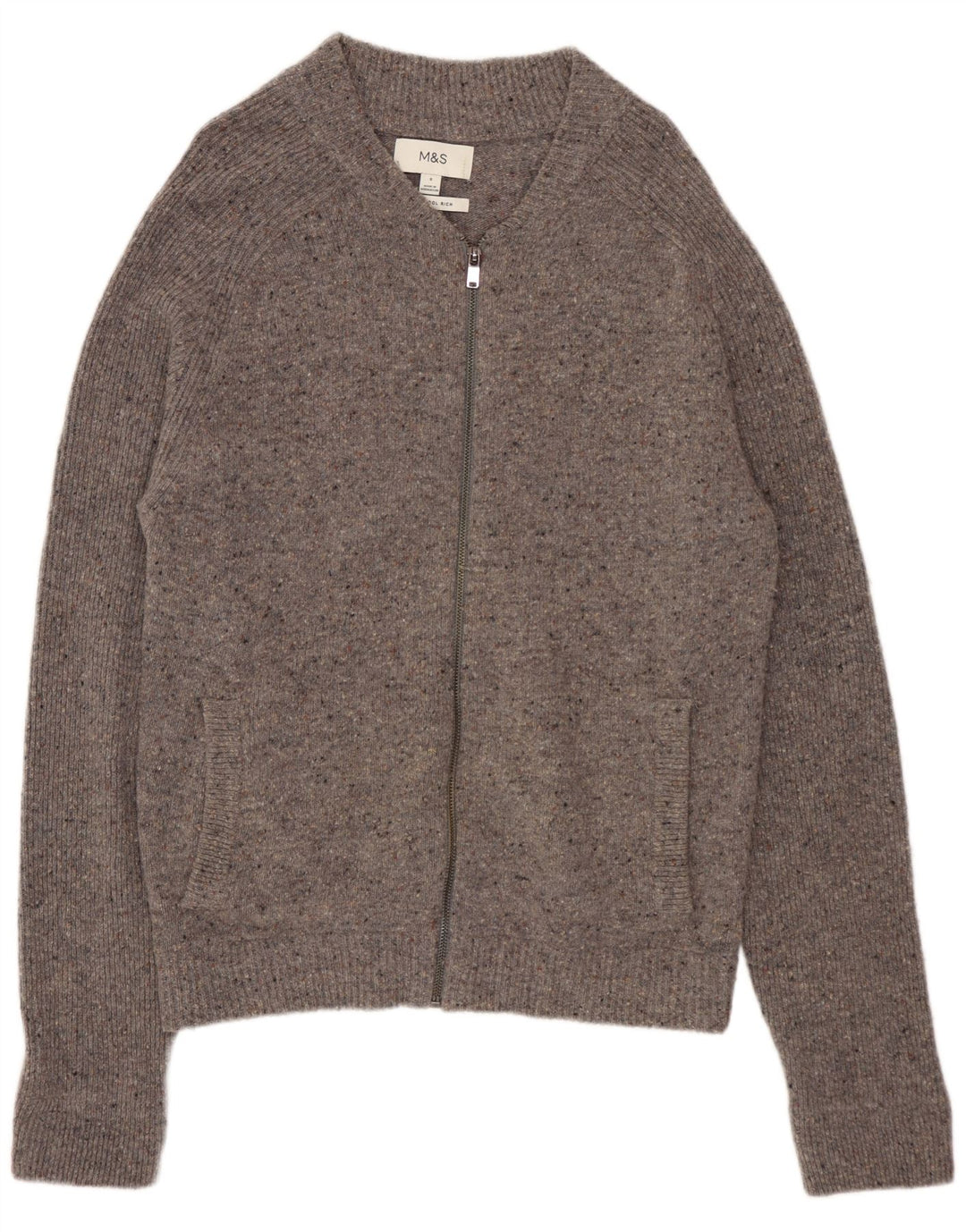 MARKS & SPENCER Maglione cardigan da uomo piccolo in lana screziata grigia
