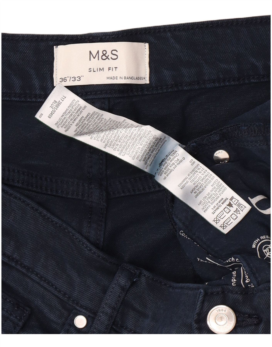 MARKS & SPENCER Jeans slim da uomo W36 L30 classico in cotone blu navy