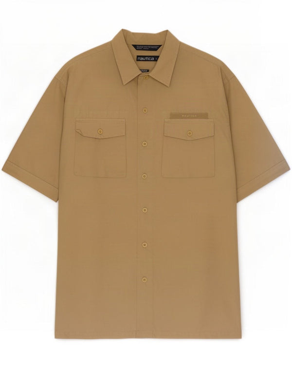 Camicia a maniche corte da uomo Nautica grande in cotone beige