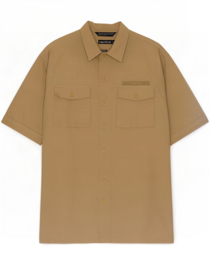 Camicia a maniche corte da uomo Nautica grande in cotone beige
