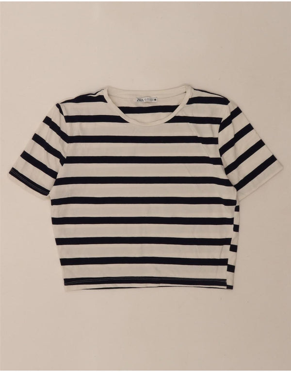 T-shirt corta da donna Zara UK 14 a righe grandi bianche