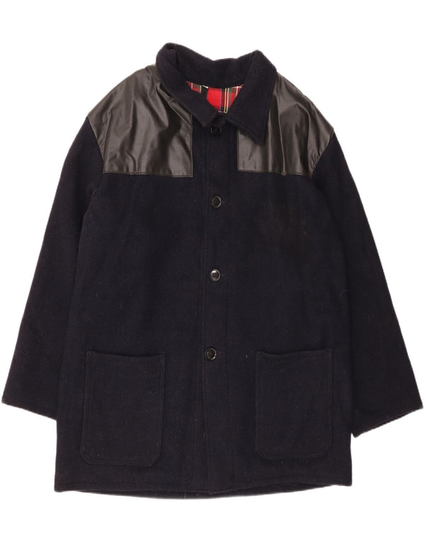 Cappotto da uomo ampio VINTAGE IT 44 XS in lana color block blu navy