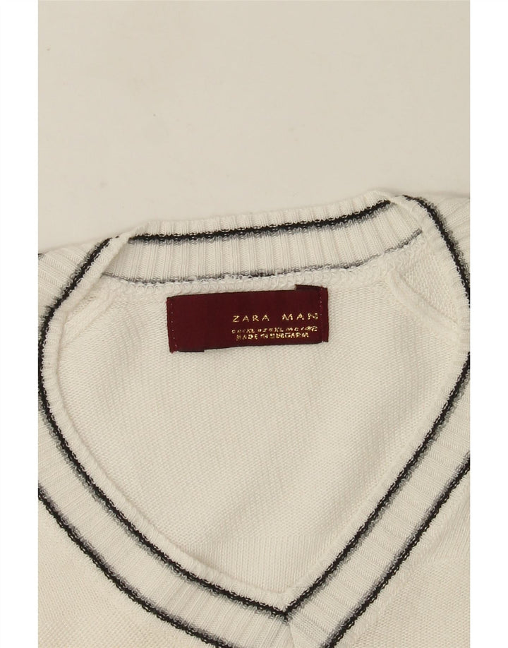 Maglione Zara da uomo con scollo a V XL bianco