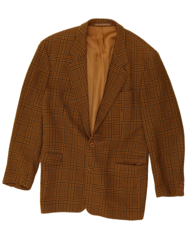 Giacca blazer vintage da uomo a 2 bottoni UK 40 grande lana d'agnello pied de poule marrone