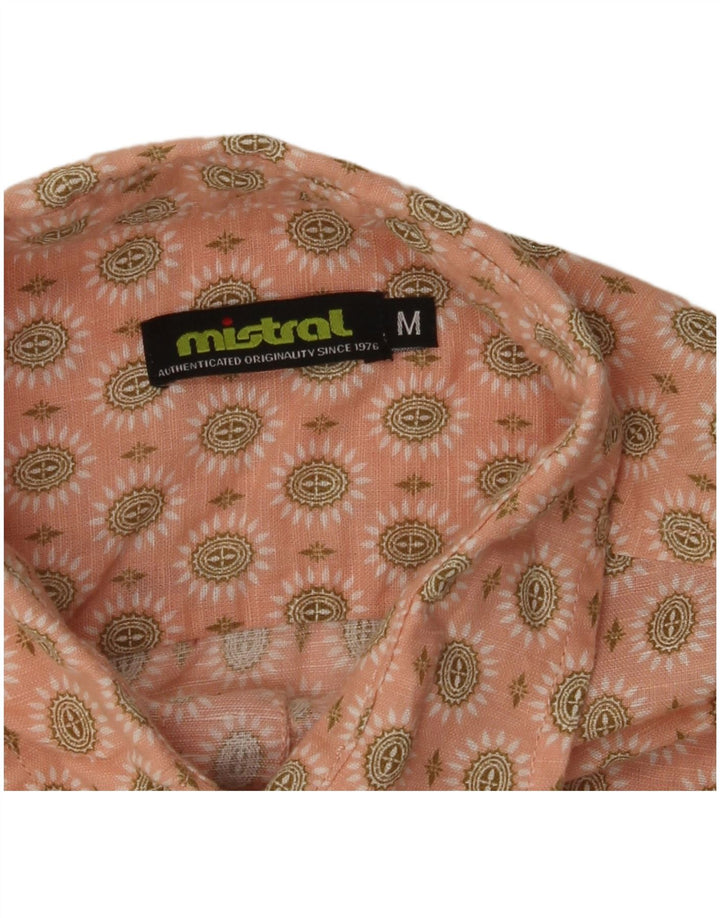 MISTRAL Mens Abstract Pattern Short Sleeve Shirt Medium Pink