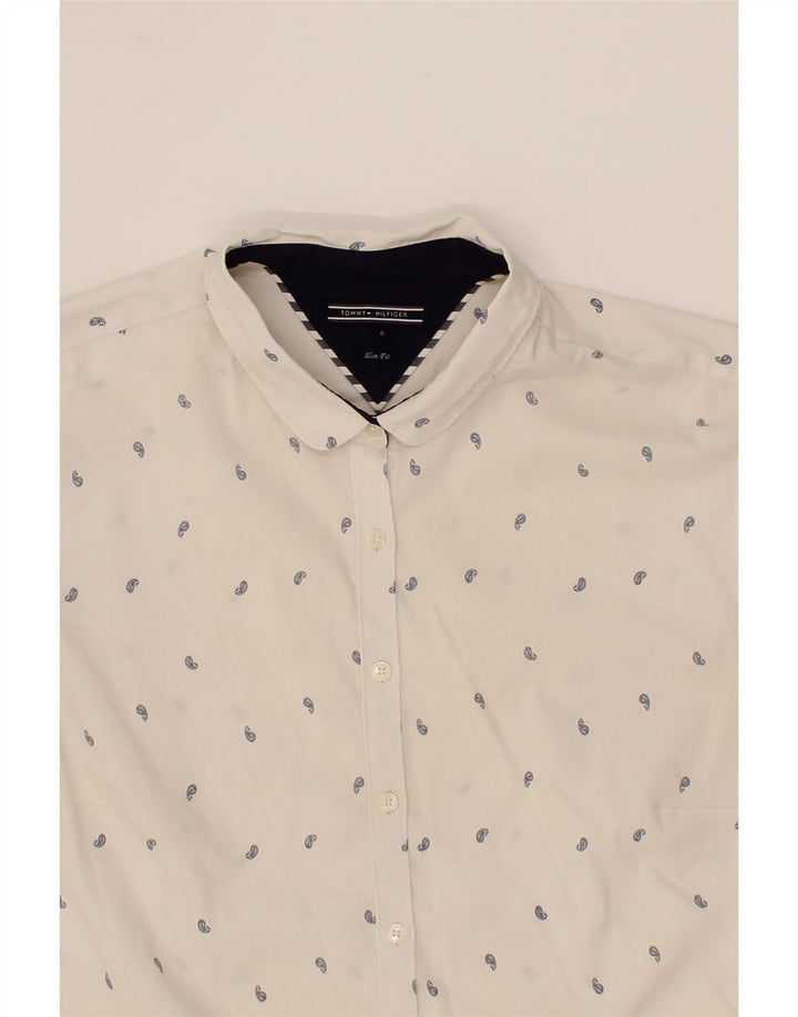 TOMMY HILFIGER Womens Slim Fit Shirt US 6 Medium White Paisley Vintage Tommy Hilfiger and Second-Hand Tommy Hilfiger from Messina Hembry 