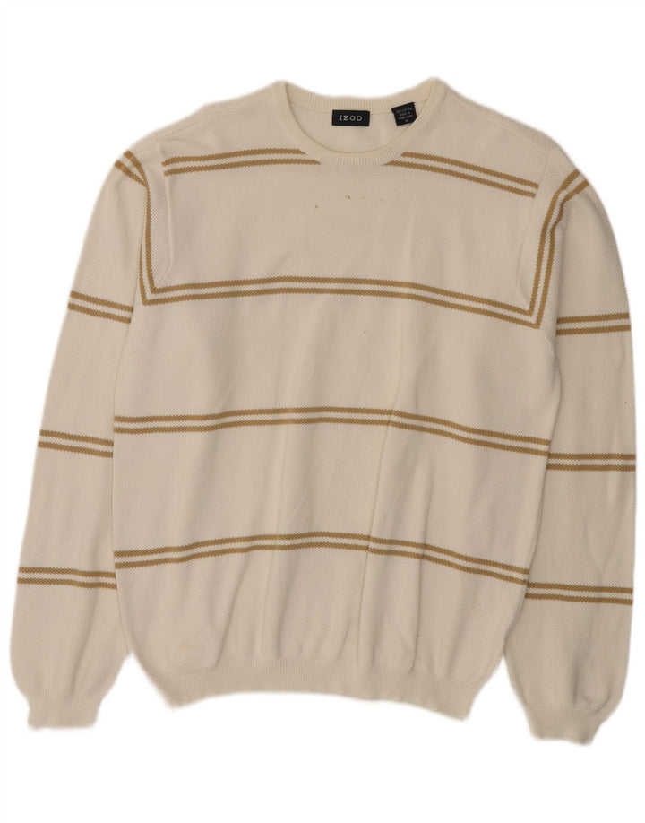 Maglione da uomo girocollo Izod in cotone a righe bianche medie
