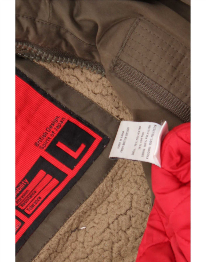 Giacca a vento con cappuccio da donna Superdry UK 16 grande poliestere kaki