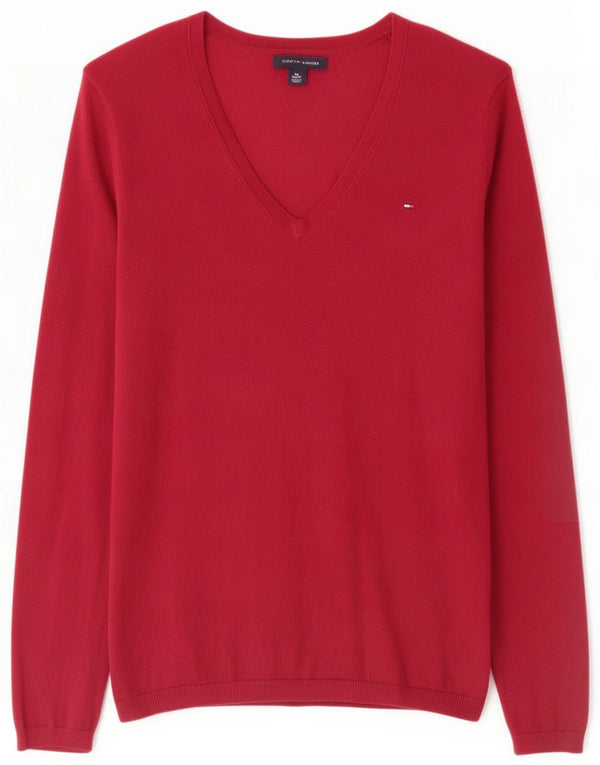 Tommy Hilfiger Womens V-Neck Jumper Sweater UK 6 XS Pink