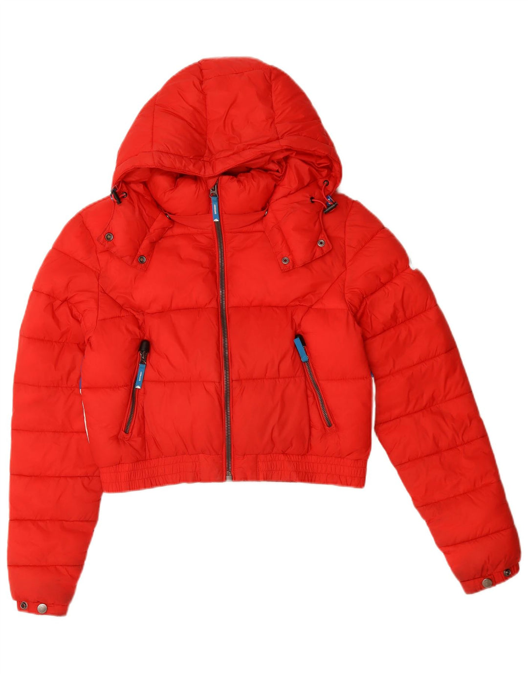 Giacca imbottita con cappuccio corta da donna SUPERDRY UK 10 Small Red Colourblock